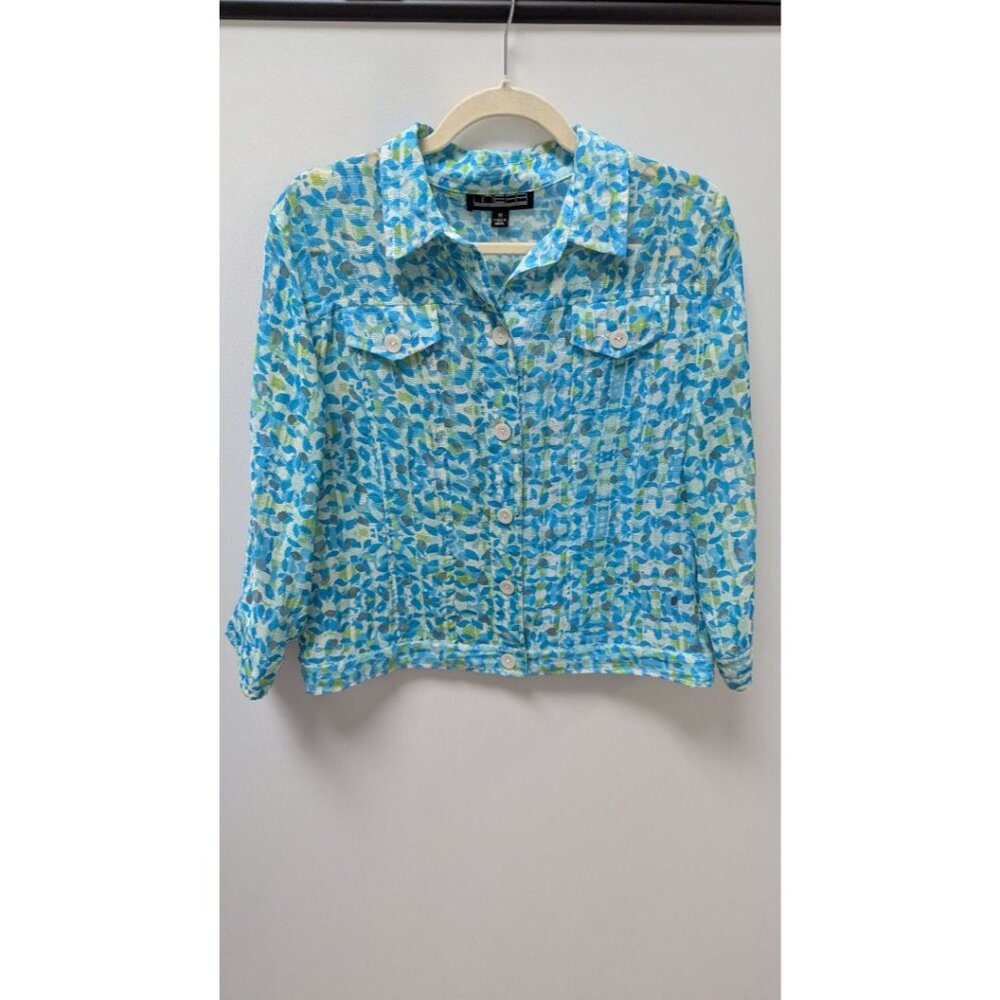 Linear Blue/Green Sheer Button-Down Casual Jacket